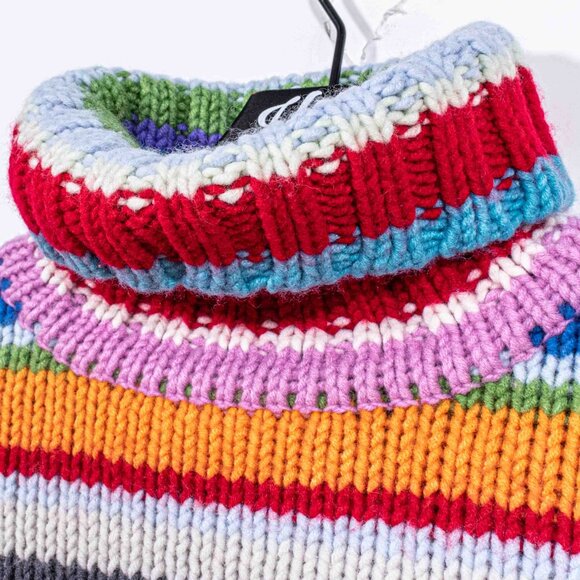 GAP Multicolor Striped Sweater Y2K Chunky Knit Turtleneck Holiday Large Womens - Picture 6 of 9